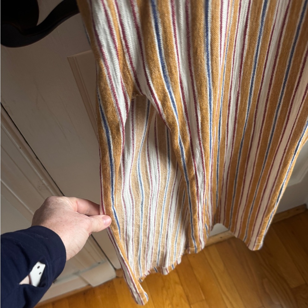 FP Beach Striped Maxi Dress L 100% Cotton Mustard Boho Pockets - Picture 7 of 8